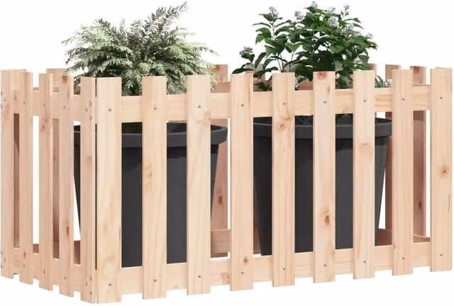 Berkfield Home Garden Raised Bed with Fence Design in Natural Solid Wood, W/D/H: 100 x 50 x 70 cm – 1