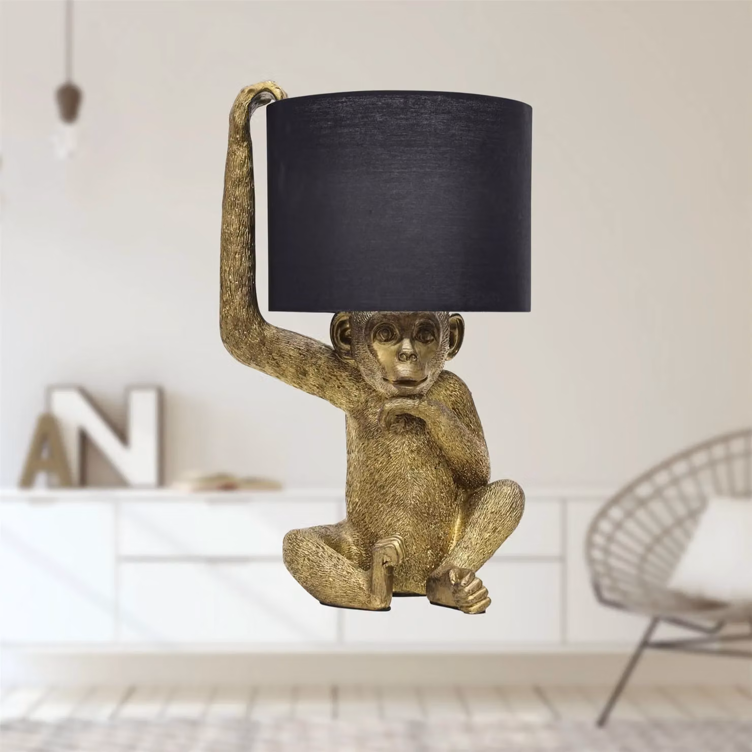 First Choice Lighting Norman Monkey Table Lamp in Black and Gold/Brass, H 43 cm x W 24 cm x D 24 cm – 3