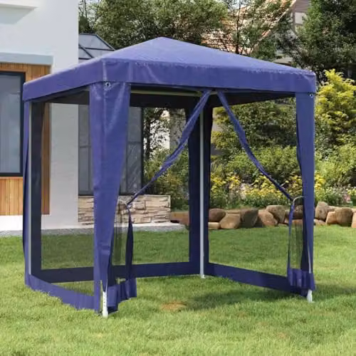 vidaXL Party Tent in Blue with 4 Mesh Sidewalls, W: 200 cm, D: 200 cm, H: 240 cm – 2