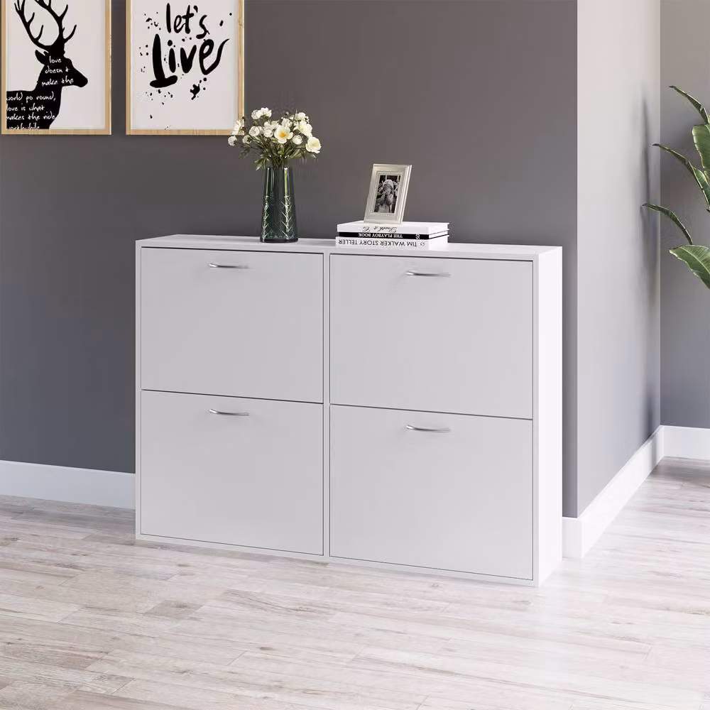 STILVORA Modern White Shoe Cabinet with 4 Drawers and Pull-out Rack, W/D/H: 120 x 16 x 81 cm – 2