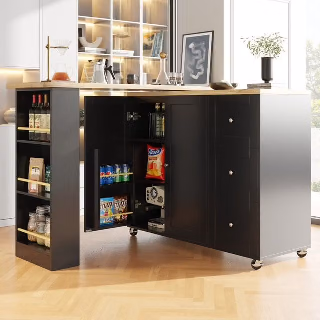 Aosom UK Black Kitchen Island with Snack Rack, Three Drawers and 360 Degree Swivel Dining Table, W: 39 cm, D: 39 cm, H: 104 cm – 1