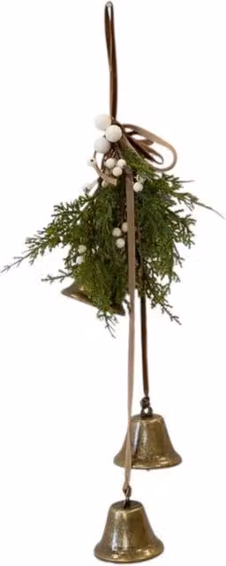 Four Candle Hanging Bells with Greenery and White Berries in Green – 1