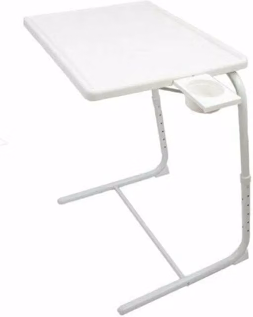 Nordara White Folding Laptop Desk with Height Adjustable and Tilting Rectangular Top and Cup Holder