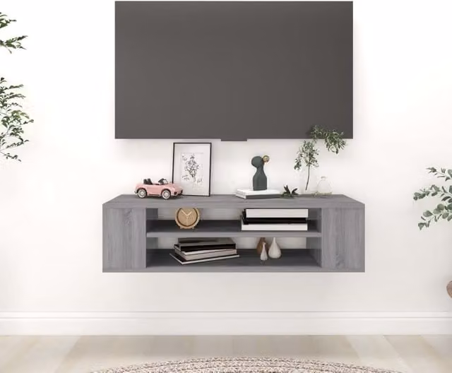 Berkfield Home Hanging TV Cabinet in Grey Sonoma, W/D/H: 100 x 30 x 26.5 cm – 1