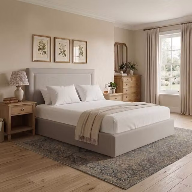 Desire Deco Janessa Ottoman Storage Bed Frame in Light Beige Plush Velvet, Single W/D/H: 90 x 190 cm – 1