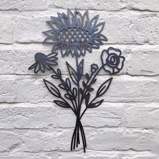 Poppyforge Sunflower Bouquet Metal Wall Art in Black, W: 30 cm, H: 50 cm