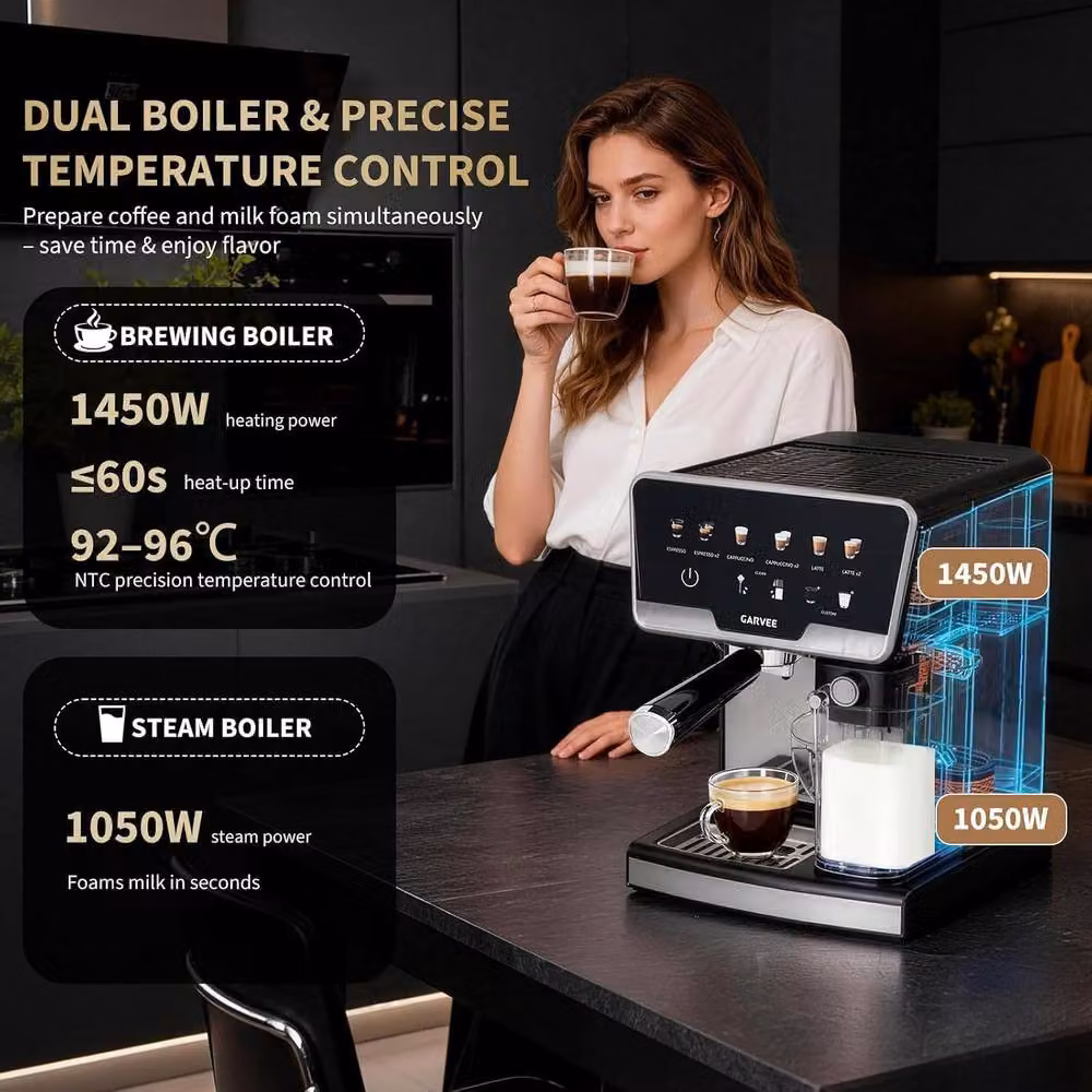 London Boutique Black Espresso Machine with Integrated Milk Frother, 20 Bar, 1450W – 7