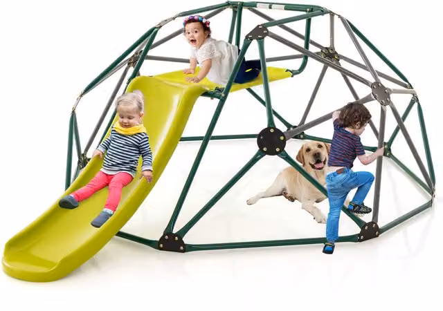 Costway Green Climbing Frame and Play Set with Slide and Weatherproof UV Protection