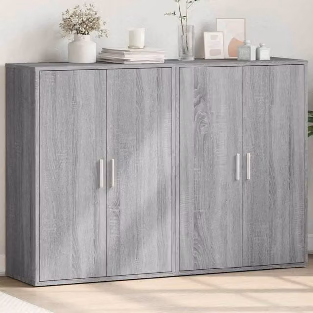 Berkfield Home Set of 2 Modern Grey Sideboards in Engineered Wood, W/D/H: 60 x 31 x 84 cm