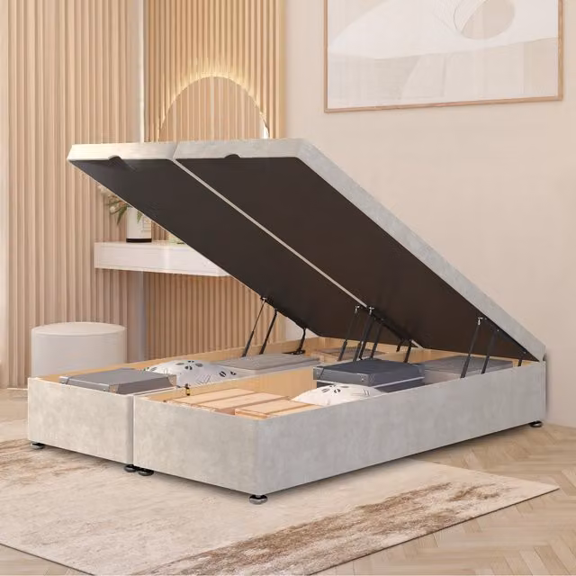 Somnior Beds Ltd King Size Ottoman Divan Bed Frame with End Opening Gas Lift in Silver Plush Velvet