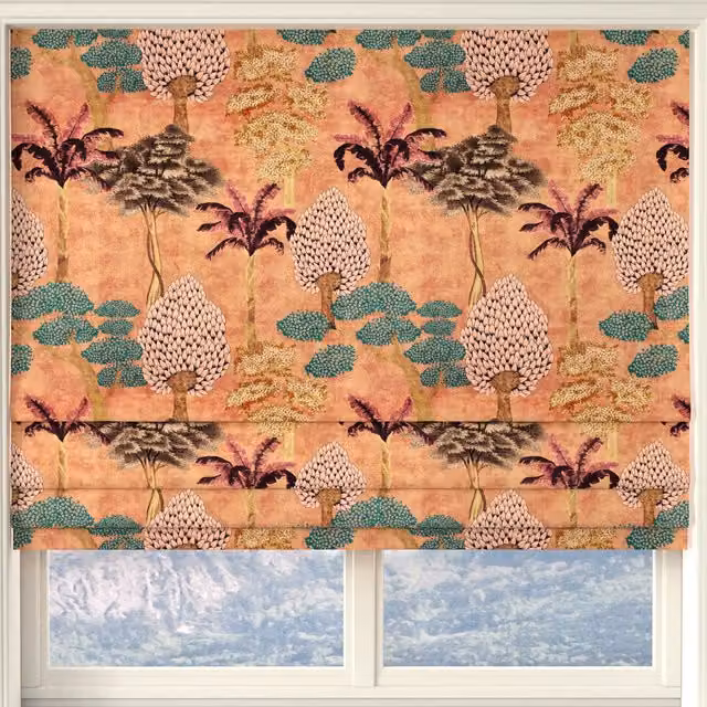 Linda Barker Cloud Tree Velvet Print Made to Measure Roman Blind in Peach