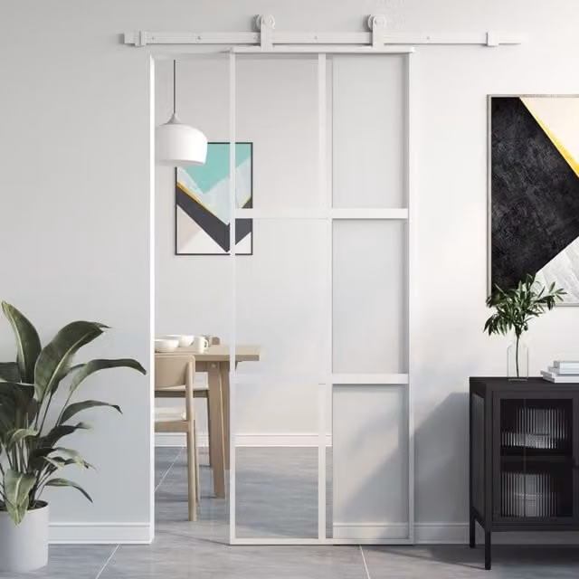 Berkfield Home Minimalist Sliding Door in White with Black Aluminium and Transparent Tempered Glass, W: 76 cm, H: 205 cm – 1