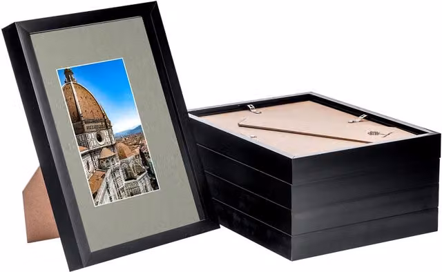 Nicola Spring Pack of 5 Black and Grey Rectangular 3D Shadow Box Frames with A5 Mount for A4 Photos