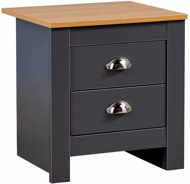 FORGEVIO Modern 2 Drawer Bedside Table in Dark Grey with Graphite Oak Top and Metal Handles – 1
