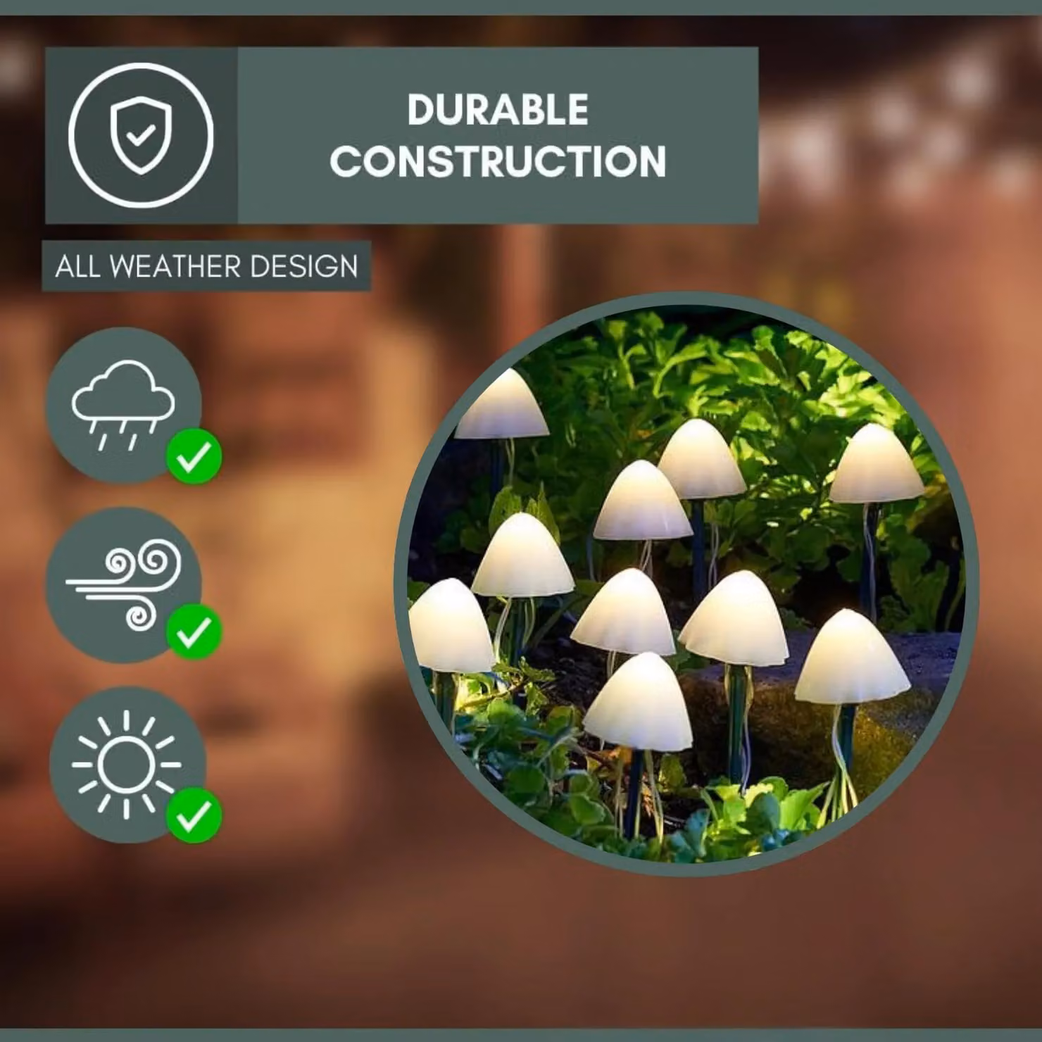 Marco Paul 10pc Solar Mushroom LED Stake Lights in White with Warm White Glow – 4