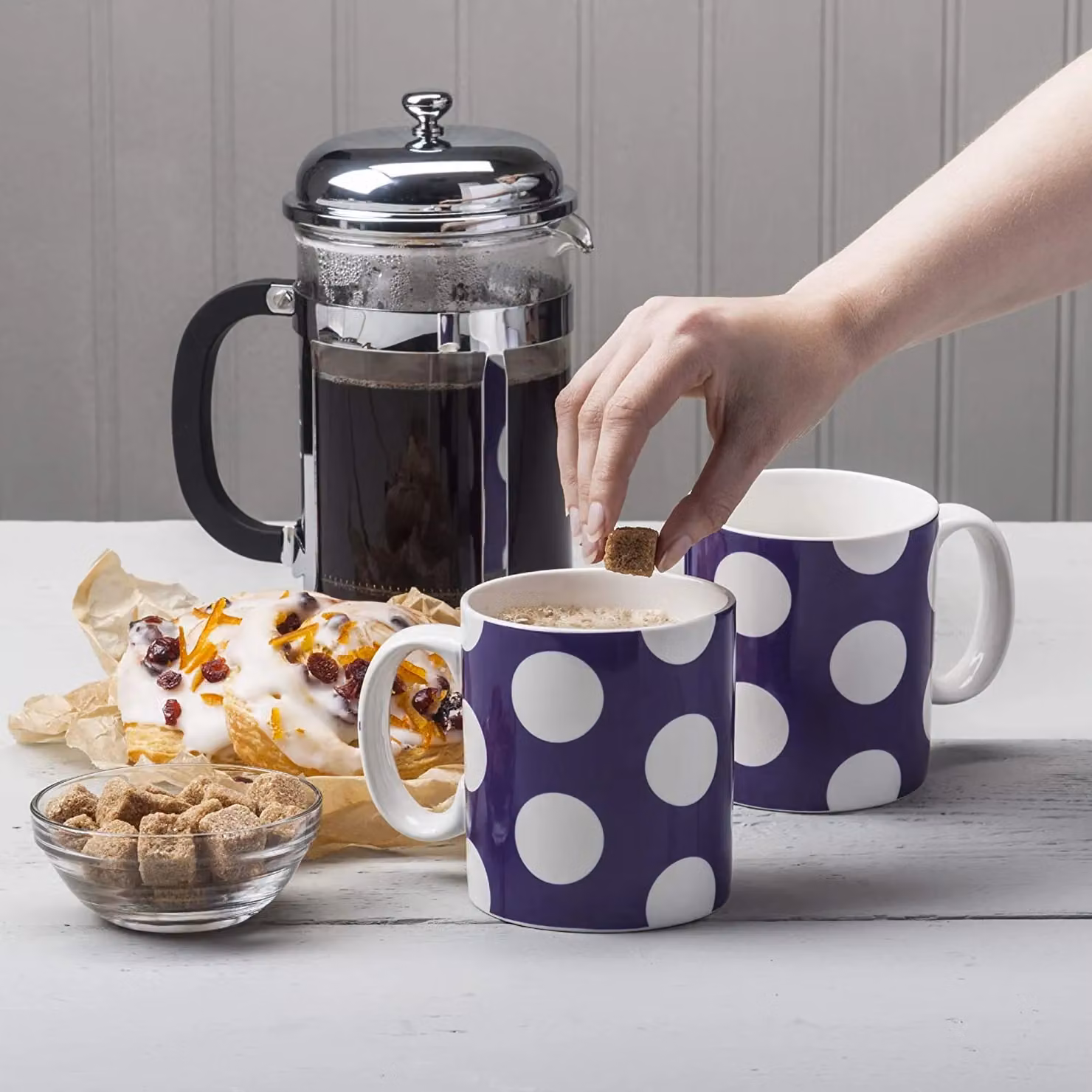 WM Bartleet & Sons Purple and White Dotted Porcelain Mug Set of 2, 568 ml per Mug – 2
