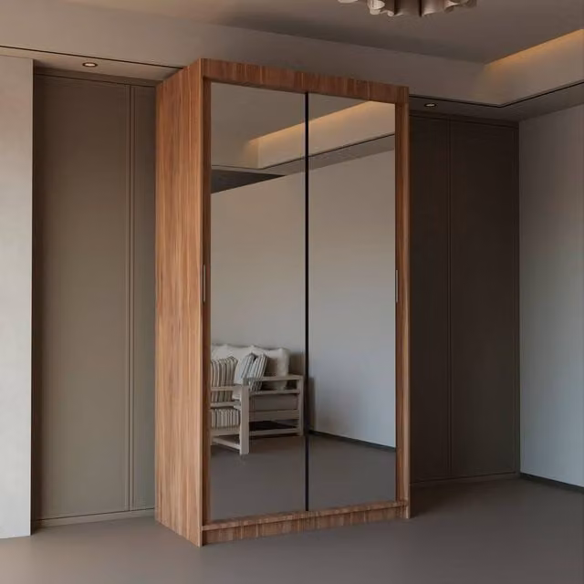 Sliding Wardrobes 4U Modern Double Sliding Door Wardrobe in Brown, W/H: 90 x 200 cm – 1