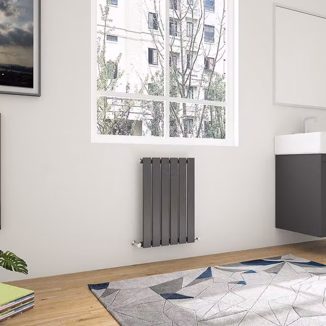 AicaBathroom Anthracite Single Horizontal Flat Panel Steel Radiator, Height: 40.8 cm