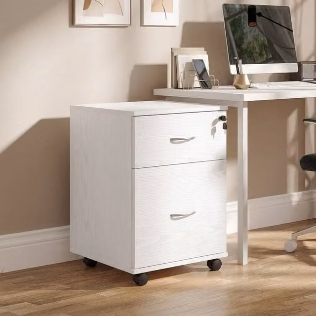 STILVORA Two Drawer Filing Cabinet with Castors, White