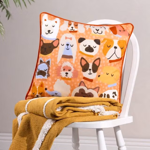 Riva Home Dotted Square Velvet Cushion, Multicolour, W/D/H: 43 x 43 x 43 cm