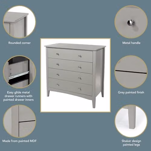 Core Products Como 4 Drawer Chest of Drawers in Light Grey – 4