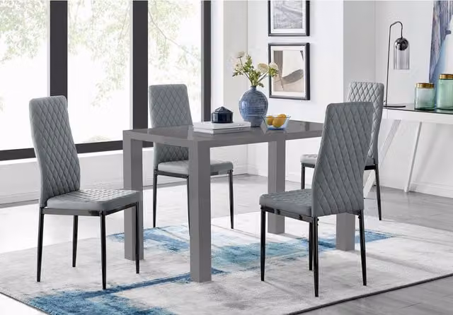FurnitureboxUK Pivero Grey Rectangular Dining Table and 4 Milan Black Leg Chairs Set