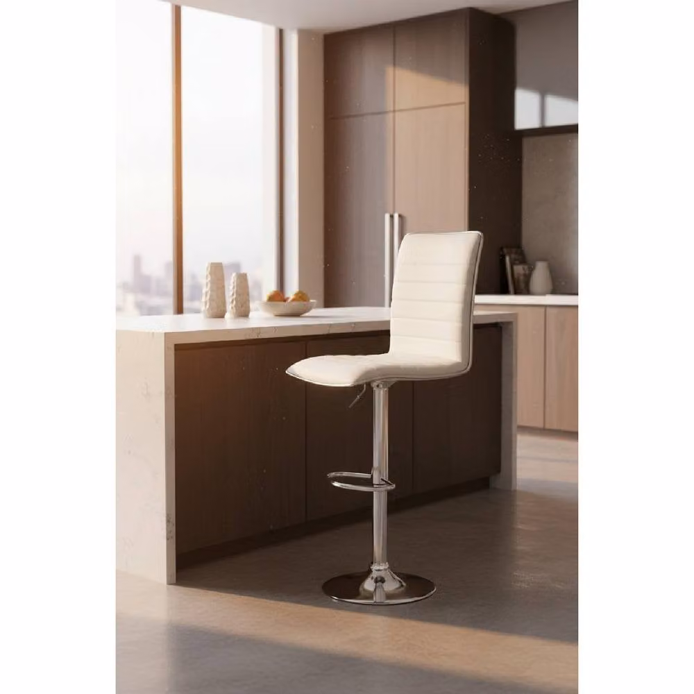 netfurniture Crispi Cream Padded Bar Stool with Silver Trim and Synthetic Leather Upholstery – 2
