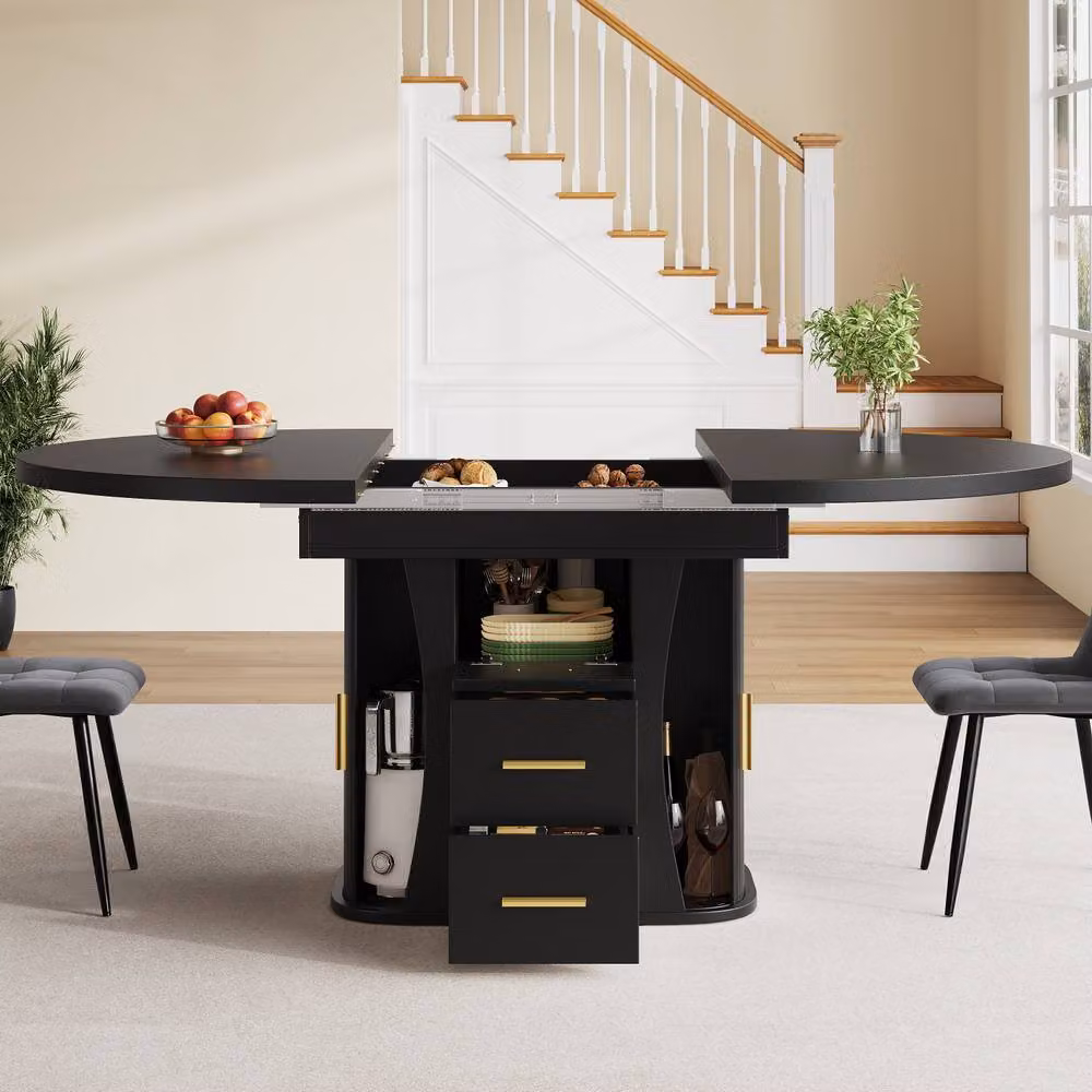 Matteo Black MDF Extendable Round to Oval Dining Table, 6 Seater, Matt Finish – 4