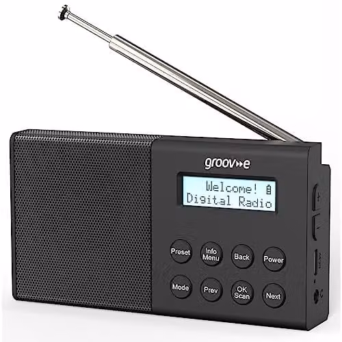 Groov-e Geneva Rechargeable DAB+ and FM Digital Radio with Bluetooth and 3.5 mm Jack, Black – 1