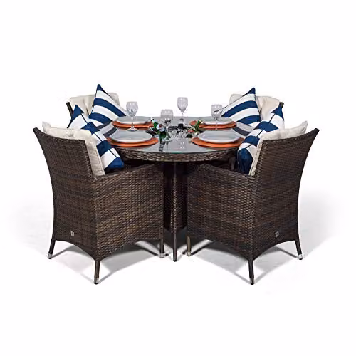 Thats Furniture Savannah 4 Seater Round Rattan Garden Dining Set with Ice Bucket Cooler in Brown and Grey, Diameter: 120 cm – 4