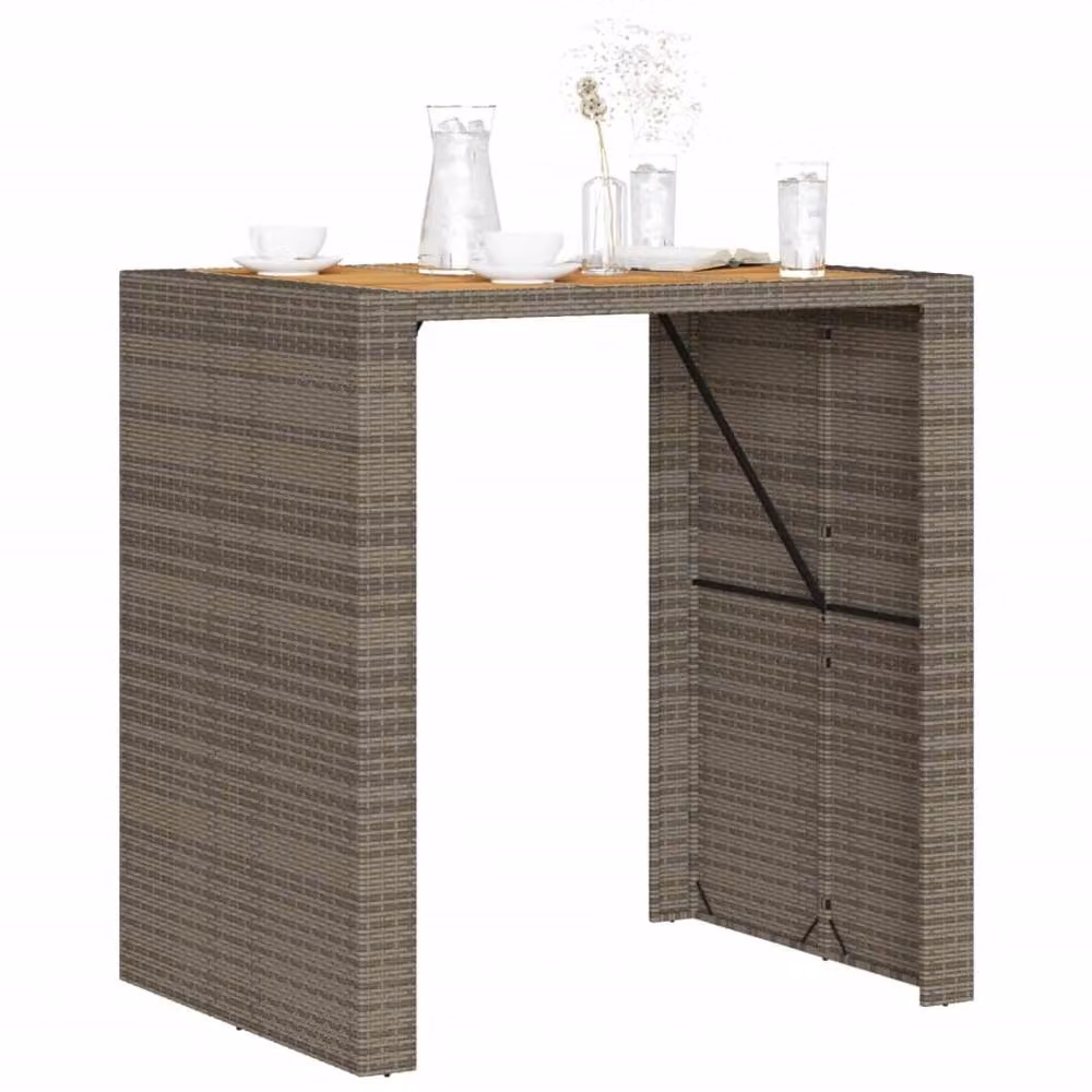 Berkfield Home Garden Bar Table with Acacia Wood Top in Grey Poly Rattan, W: 105 cm, D: 80 cm, H: 110 cm – 3