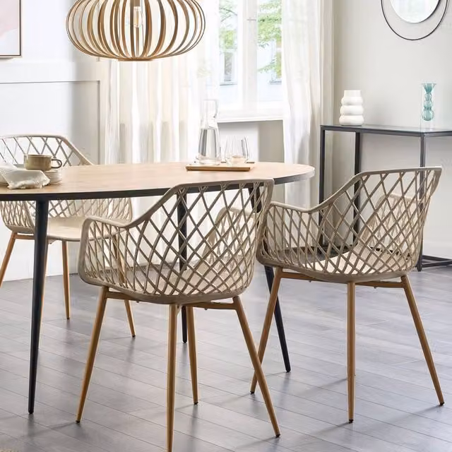 Wyld and Coco Nordic Dining Chairs Set of 2 in Beige with Synthetic Seats and Metal Frame – 1