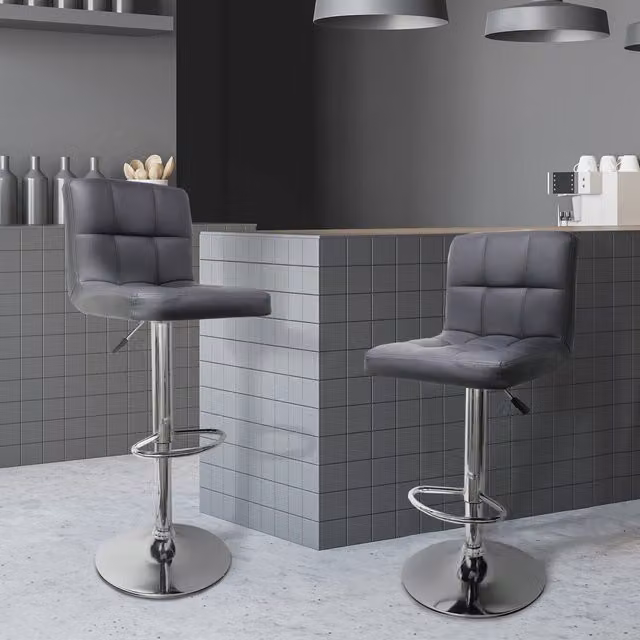 Alivio Set of 2 Modern Grey and Black PU Leather Bar Stools