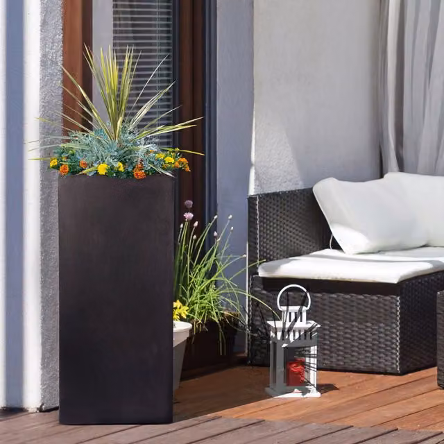 IDEALIST Tall Square Garden Planter, Contemporary Light Concrete Ornamental Tub, Black, 79l
