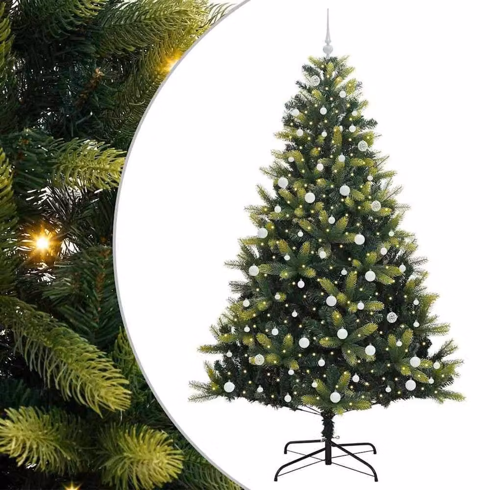 Berkfield Home Realistic Artificial Hinged Christmas Tree with 300 LEDs, Green, Height: 240 cm – 3