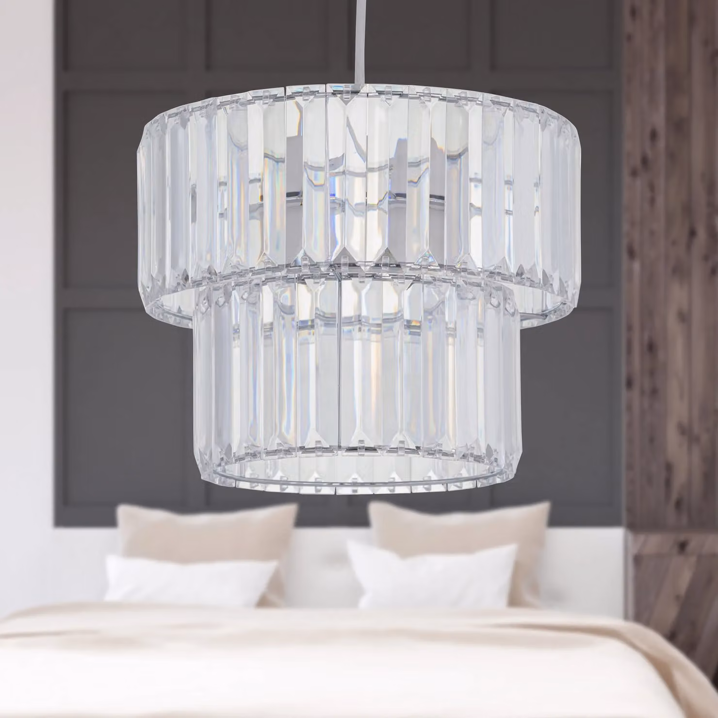 First Choice Lighting Clint Clear Acrylic Crystal Two Tier Easy Fit Pendant Shade – 3