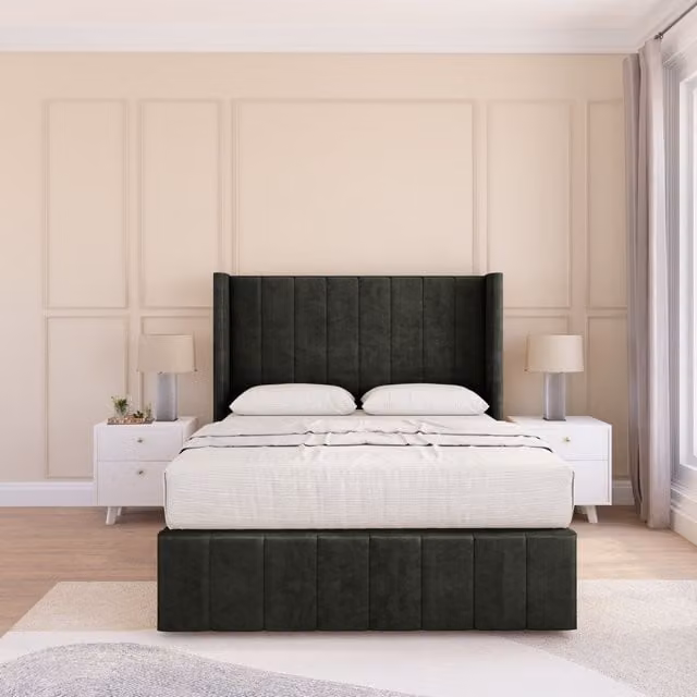 Sloomy Melbourne Dumfries Wingback Bed Set in Black Velvet, Small Single