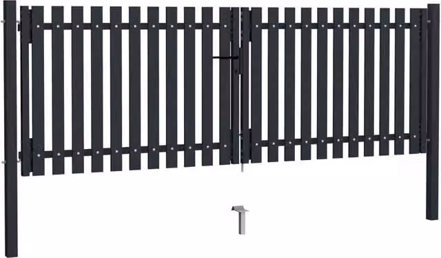 Berkfield Home Steel Double Swing Fence Gate in Anthracite Grey, W: 306 cm, H: 150 cm – 1