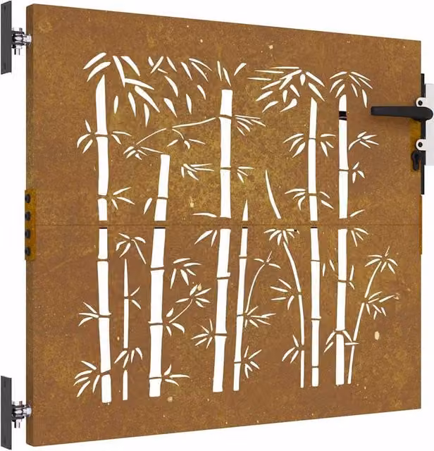 Berkfield Home Garden Gate in Brown Corten Steel with Bamboo Design, W: 85 cm, H: 75 cm