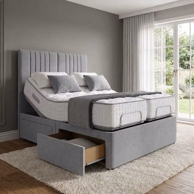 K Mehmood Enterprise Ltd Luxury Electric Adjustable Upholstered Bed with Storage Drawers and Headboard in Grey