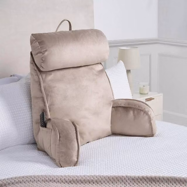 VOGREX Plush Mink Contoured Wedge Lumbar Support Reading Pillow with Arms in Beige