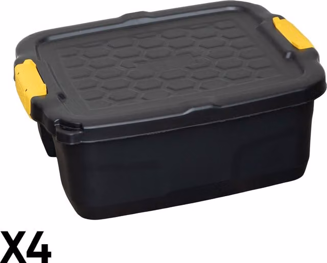 Samuel ALEXANDER Set of 4 Heavy Duty 24L Stackable Storage Boxes with Lids and Handles in Black and Yellow – 7