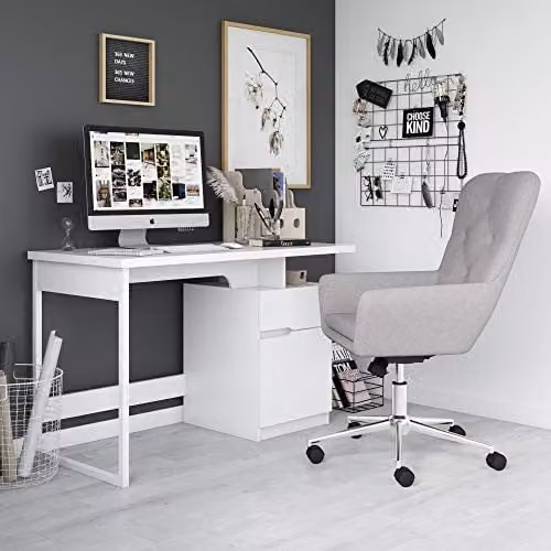 Alphason Bridport Modern Glossy White Single Pedestal Desk W/D/H: 119 x 59 x 77 cm