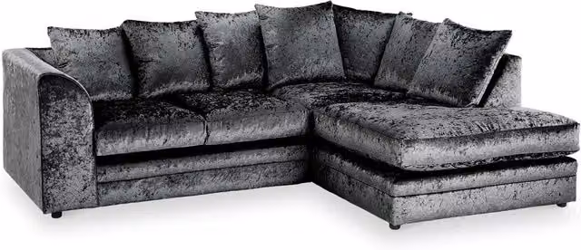 Furniture786Ltd Swift 4 Seater L-Shape Corner Sofa in Black Crushed Velvet with Right-Hand Facing Orientation