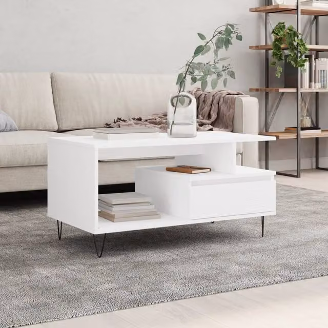 Berkfield Home Modern White Coffee Table, W/D/H: 90 x 49 x 45 cm