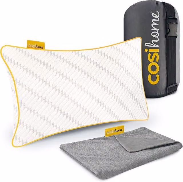 Cosi Home Memory Foam Travel Pillow with Cooling Bamboo Case, White, W/D/H: 45 x 30 x 30 cm – 1