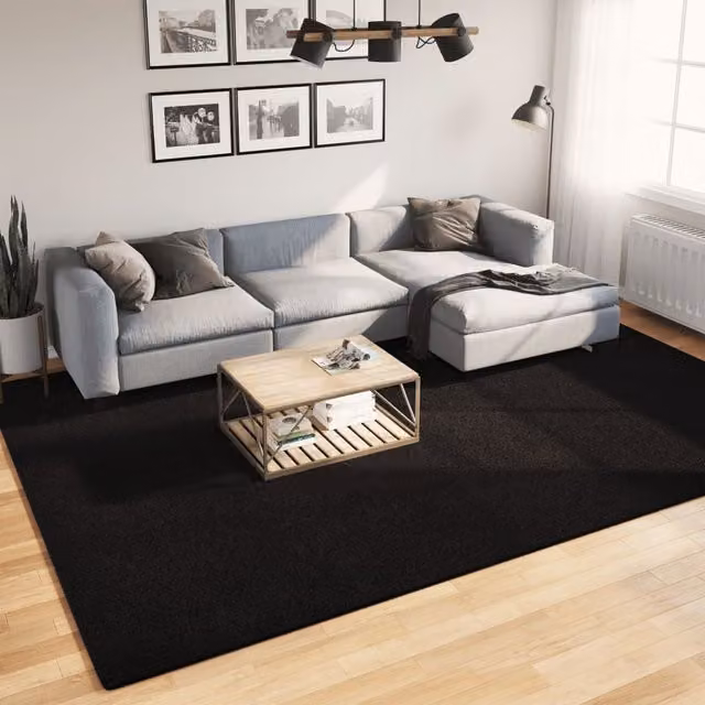 Berkfield Home HUARTE Black Short Pile Washable Polyester Rug W: 240 cm, D: 340 cm – 1