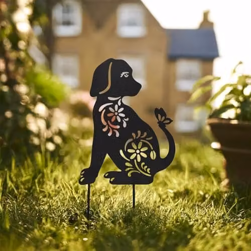 Nicoman Metal Dog Garden Silhouette Ornament with Floral Pattern, Black – 1