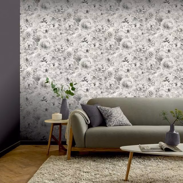 Arthouse Glitter Bloom Silver Floral Botanical Wallpaper Roll