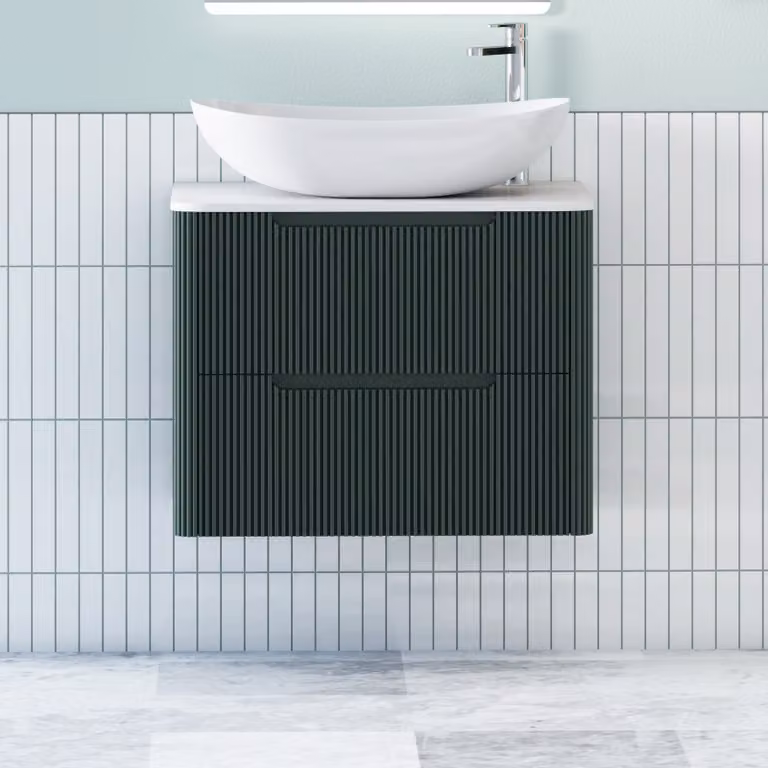 Royal Bathrooms Avenza Wall Hung Vanity Unit with Cesar Basin, Moss Green and White, Depth: 60 cm